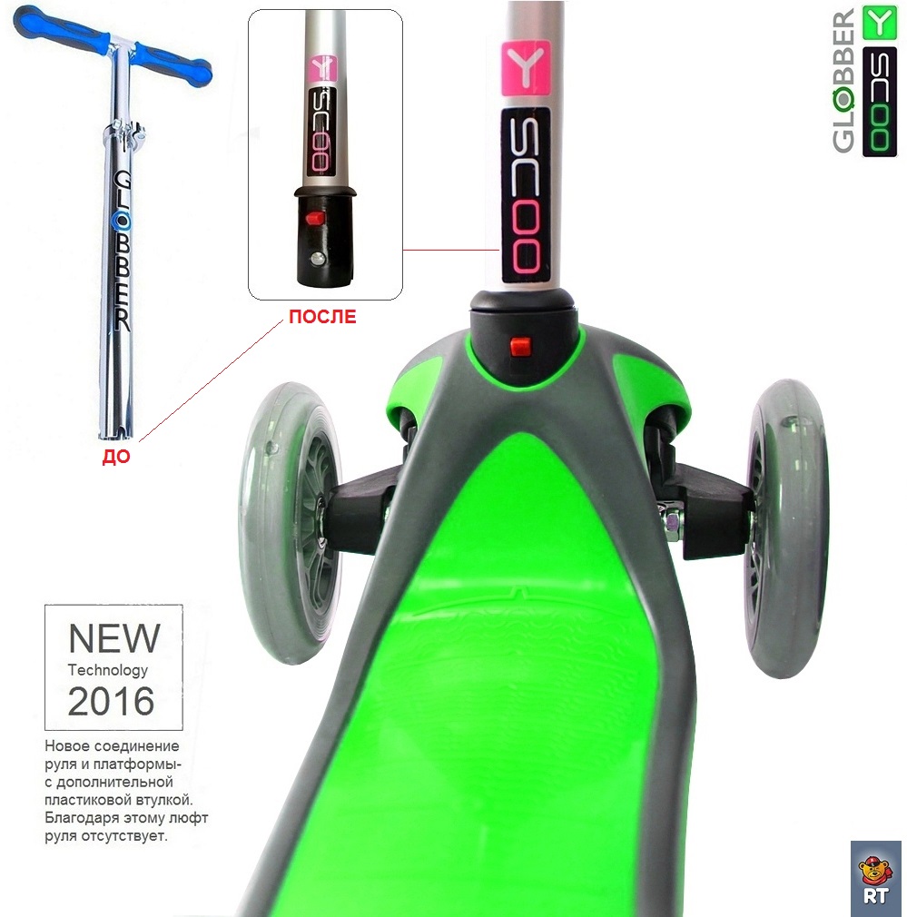 Самокат Y-Scoo RT Globber My Free New Technology с блокировкой колес, зеленый  